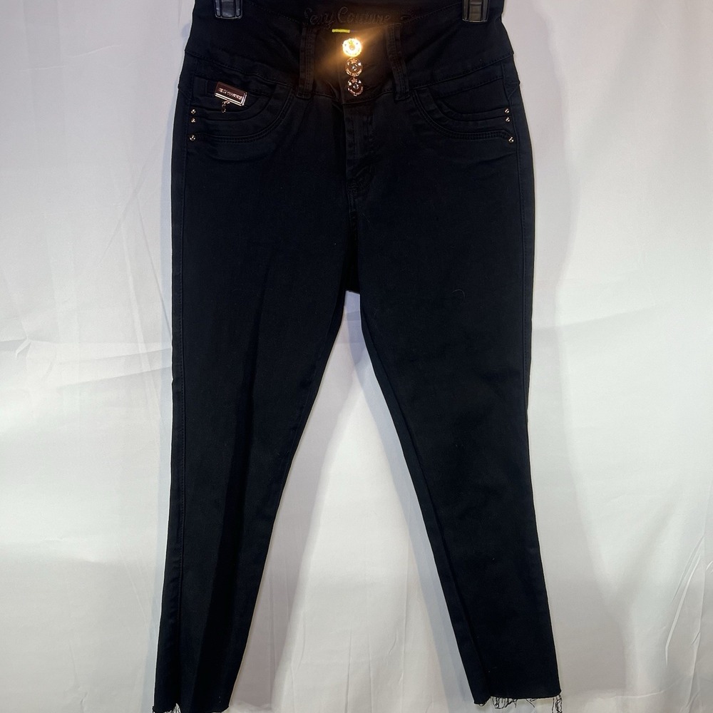 Women's‎ Sexy Couture Size 7 Black Jeans Pants w/ Rhinestones Embroidery Gold